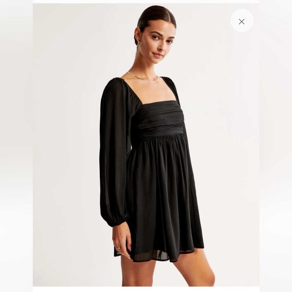 ABERCROMBIE AND FITCH - Black Long Sleeve Chiffon Short Dress Size Large